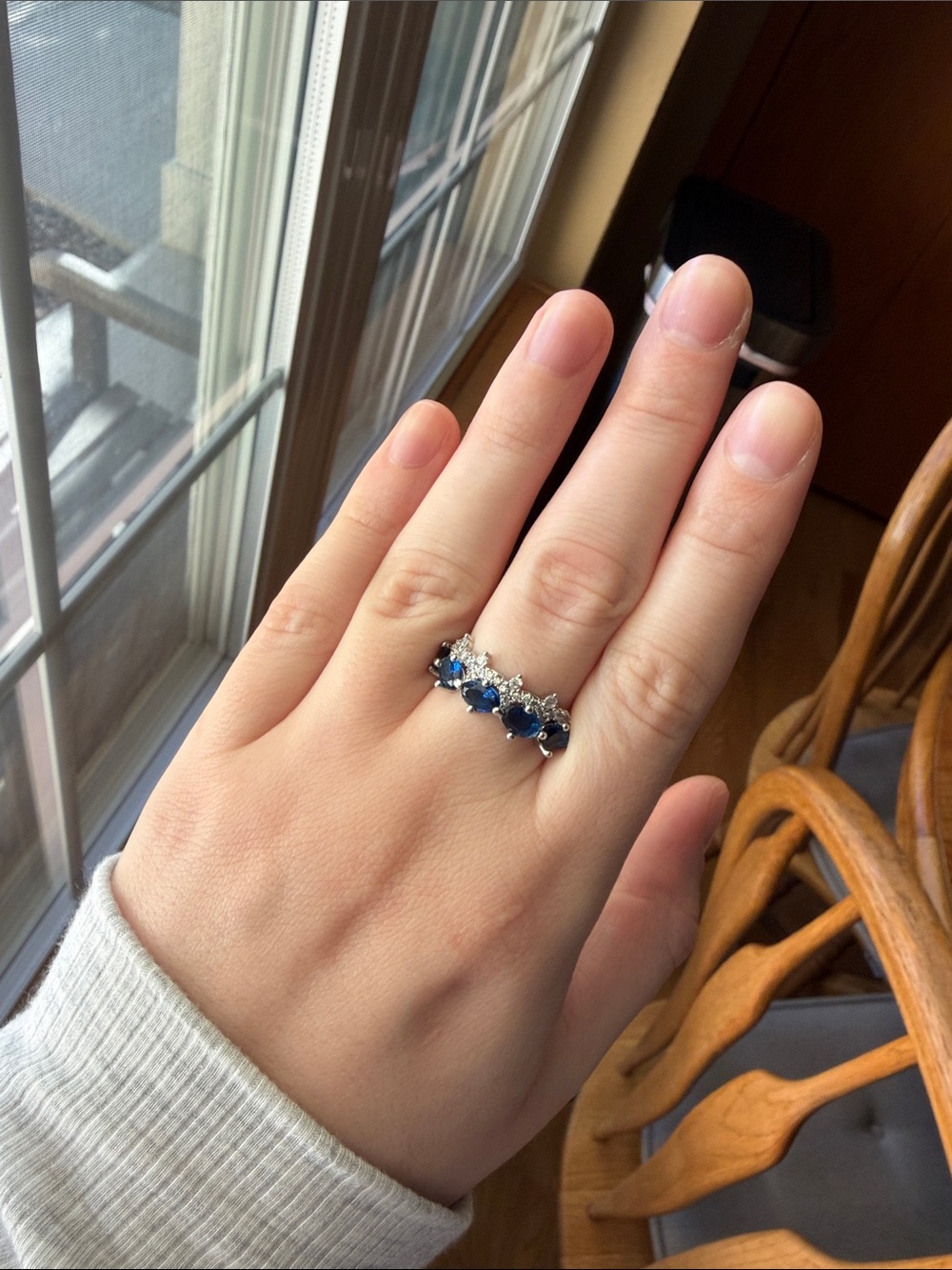 Sapphire rhodium plated ring